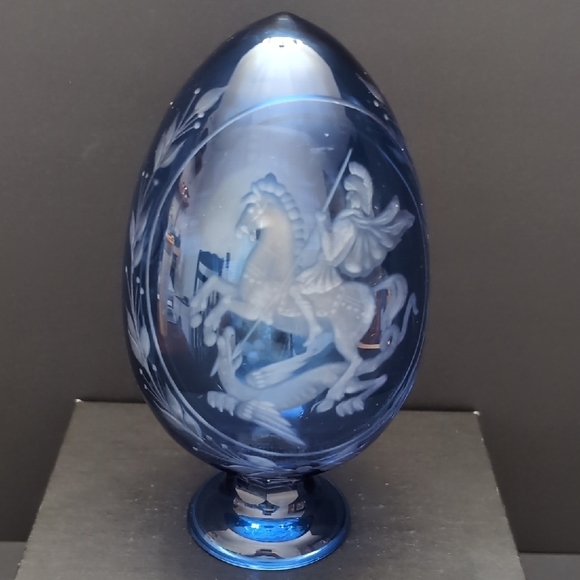 VGT, Russian House Of Faberge Cobalt Blue Glass Egg. - Picture 1 of 9